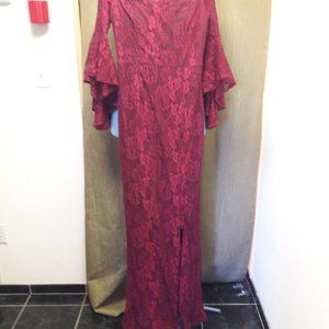 Lace Burgundy Prom Dress Size XS Off Shoulder Trumpet Sleeves